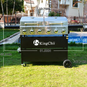 KingChii Portable Propane Grill Griddle Combo for Backyard BBQ and Patio Cooking