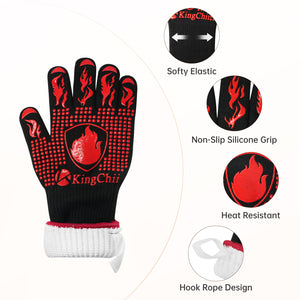 KingChii BBQ Grilling Gloves Size and Long Cuff Heat Protection Design