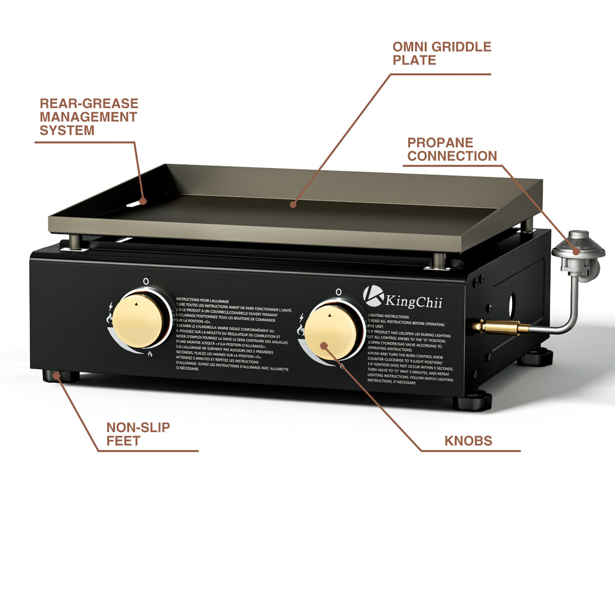 18.5 Inch Portable Gas Griddle with Large Flat Top Cooking Surface