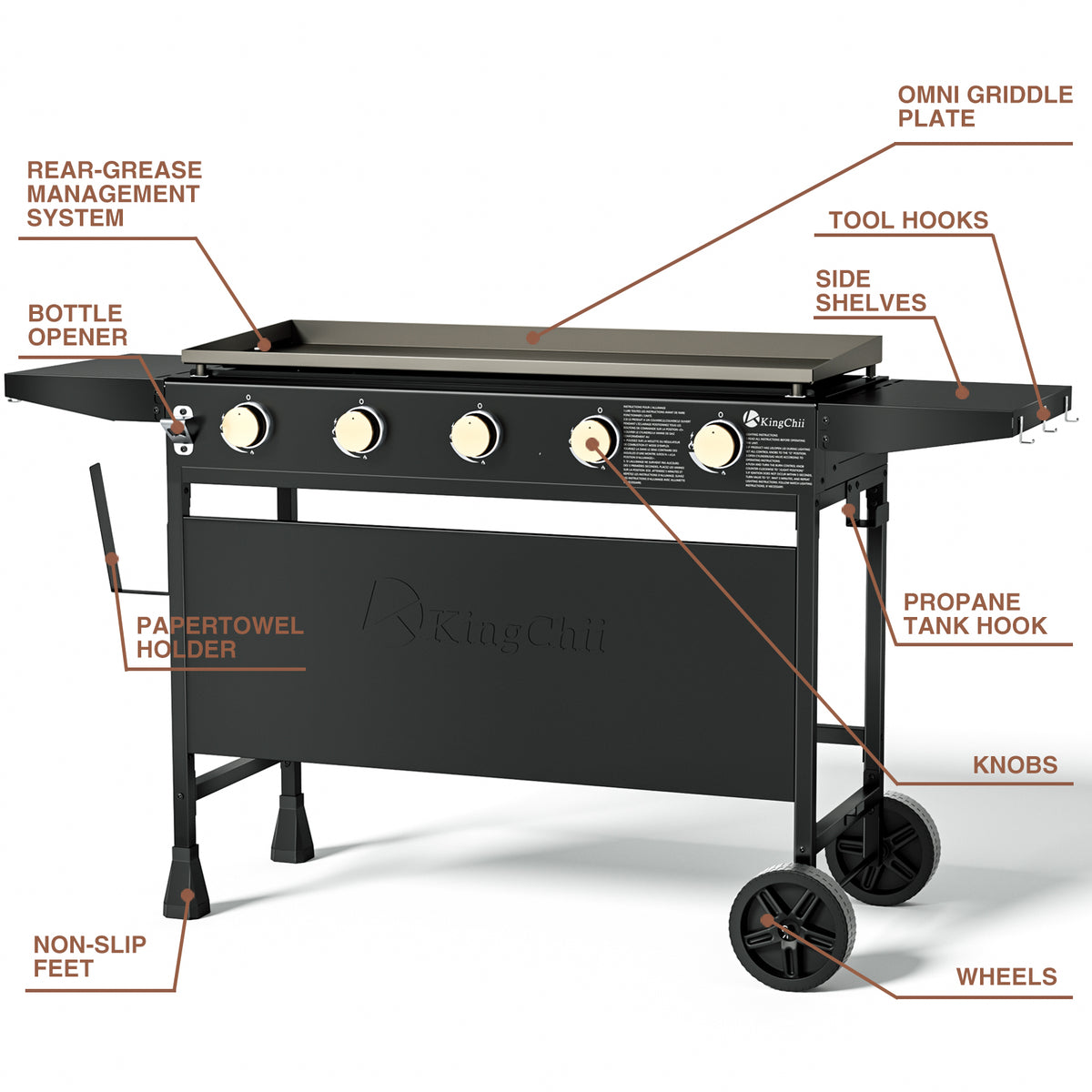 KingChii 38 Inch Portable Propane Griddle with Wheels for Patio and Camping
