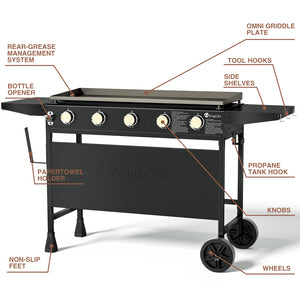 KingChii 38 Inch Portable Propane Griddle with Wheels for Patio and Camping