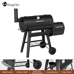 KingChii Outdoor Charcoal BBQ Grill with Side Firebox and Storage Rack