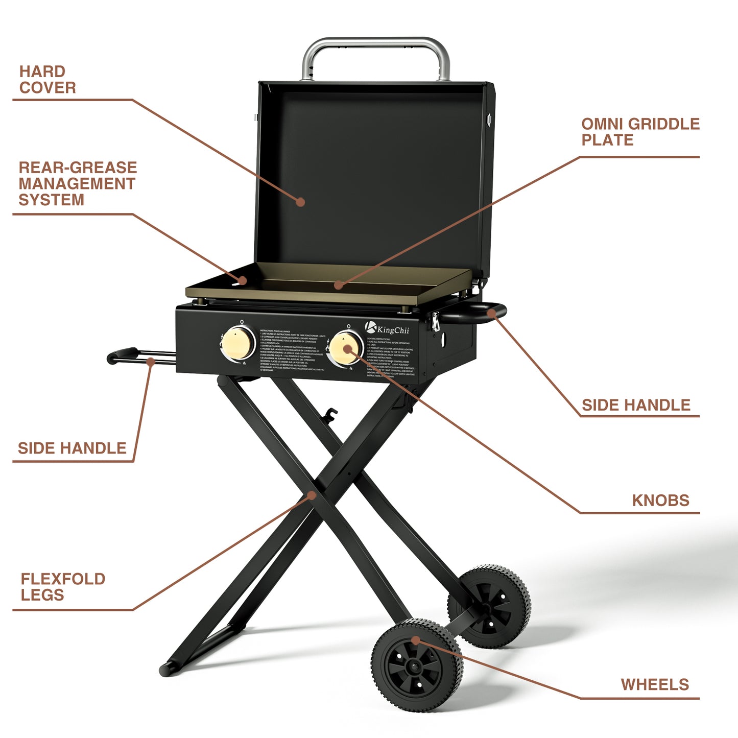 KingChii 2-Burner 19" Propane Griddle with Flex-fold Legs for Camping, Tailgating, BBQ, Parties, Backyard & Patio