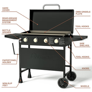 KingChii 30.6 Inch Propane Griddle with Lid Portable Cart and Side Shelves