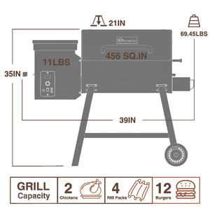 KingChii 456 Sq In Wood Pellet Grill Dimensions and Cooking Capacity for Patio BBQ