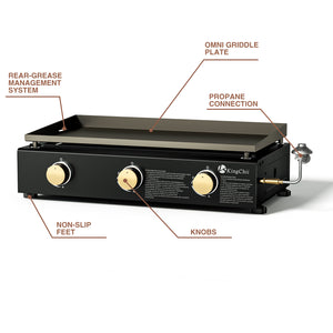 27 Inch Portable Tabletop Gas Griddle with Three Independent Burners