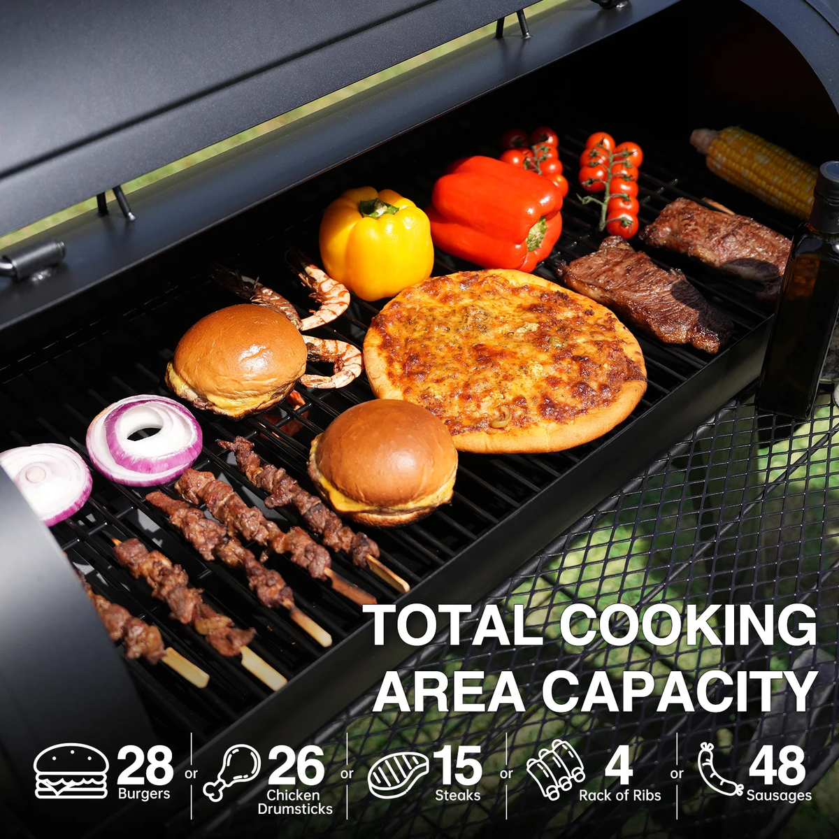 KingChii Charcoal Grill and Offset Smoker with 729 Sq In Large Cooking Area