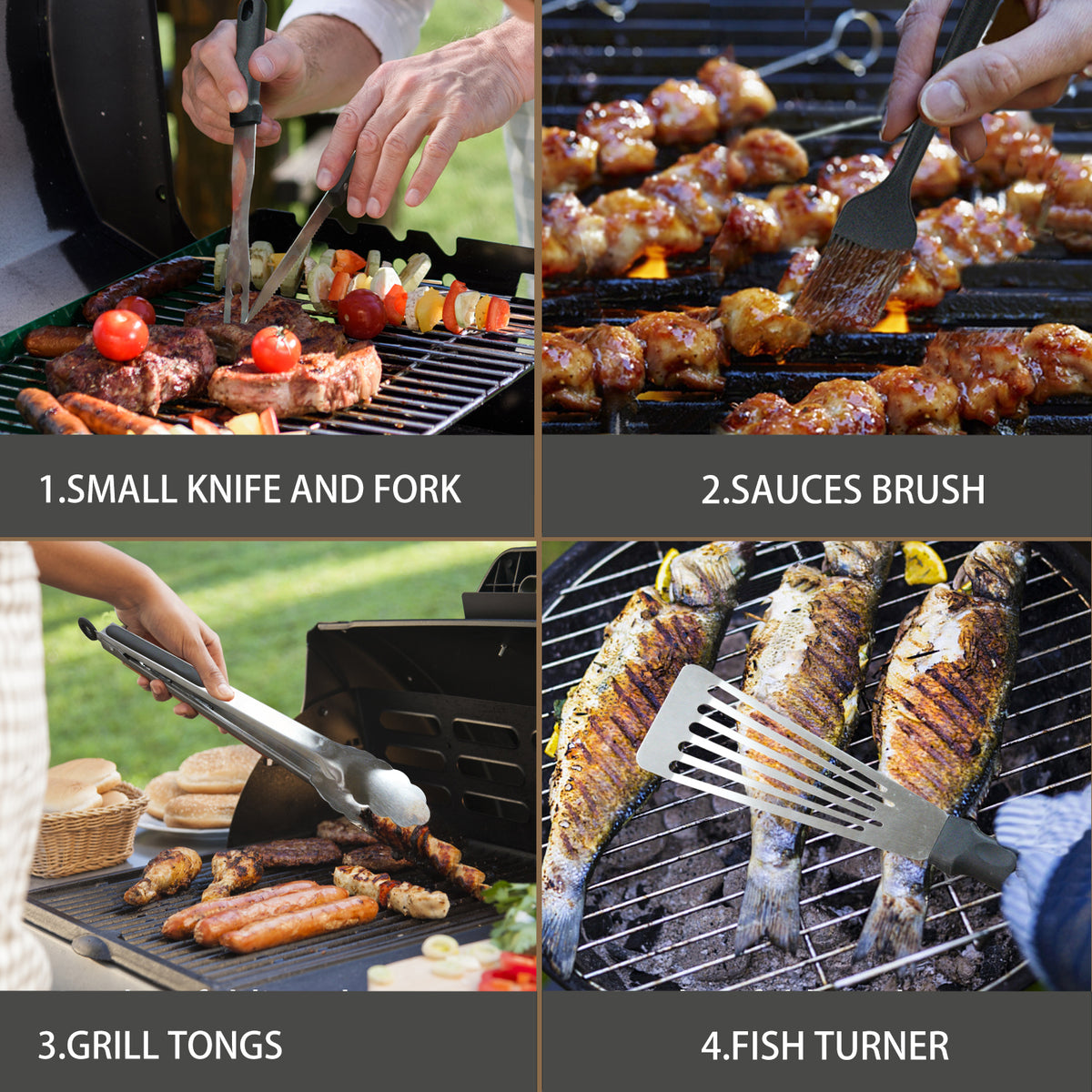 KingChii griddle accessories kit with spatulas, tongs, and cooking tools