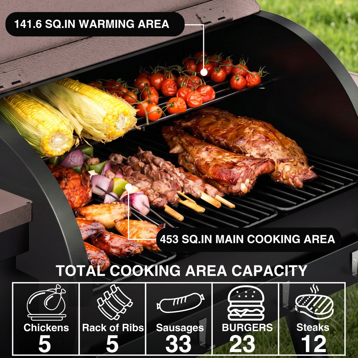 KingChii Pellet Smoker Grill for Smoking Ribs Meat and Outdoor BBQ