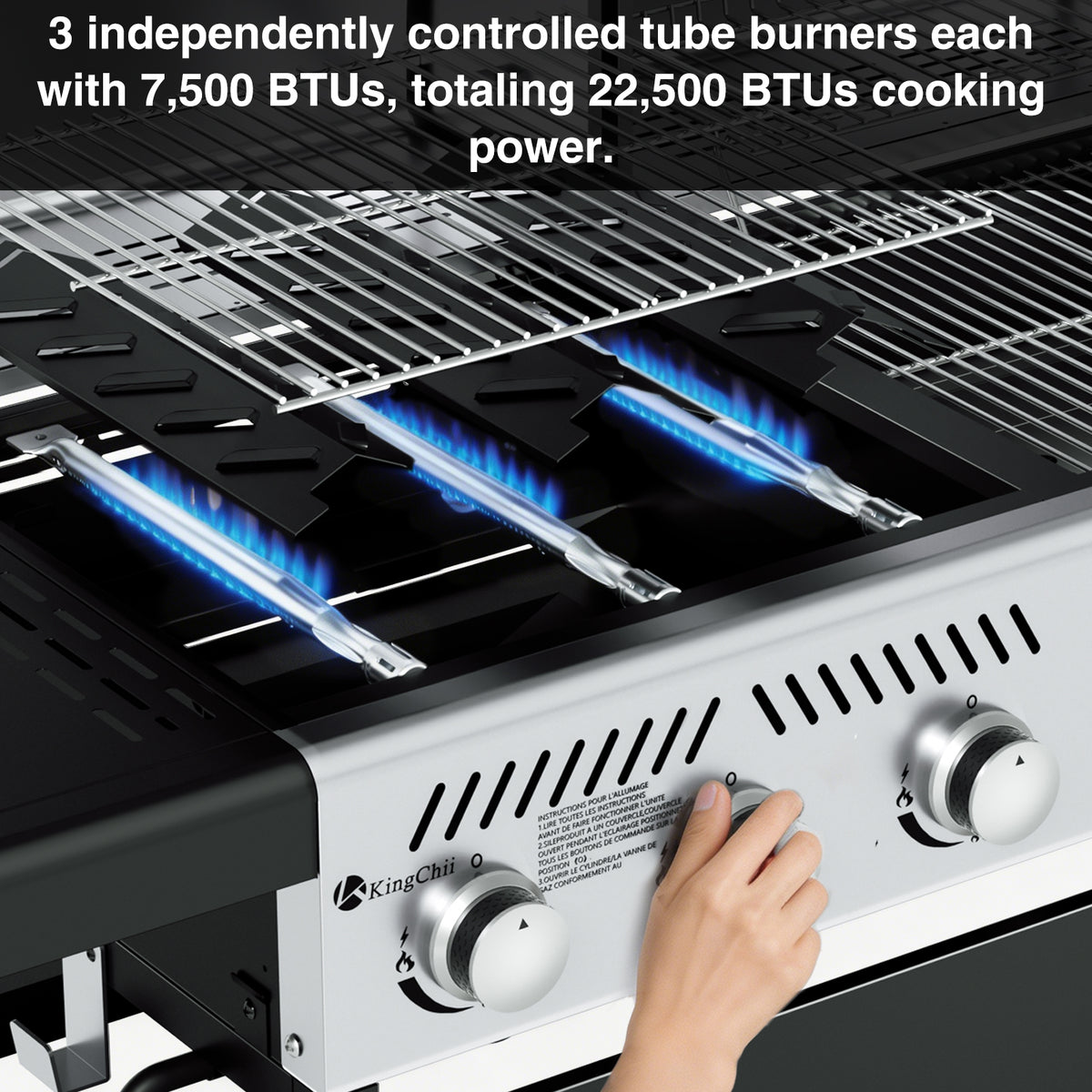 KingChii Gas and Charcoal Combo Grill with Stainless Steel Burners and Temperature Control