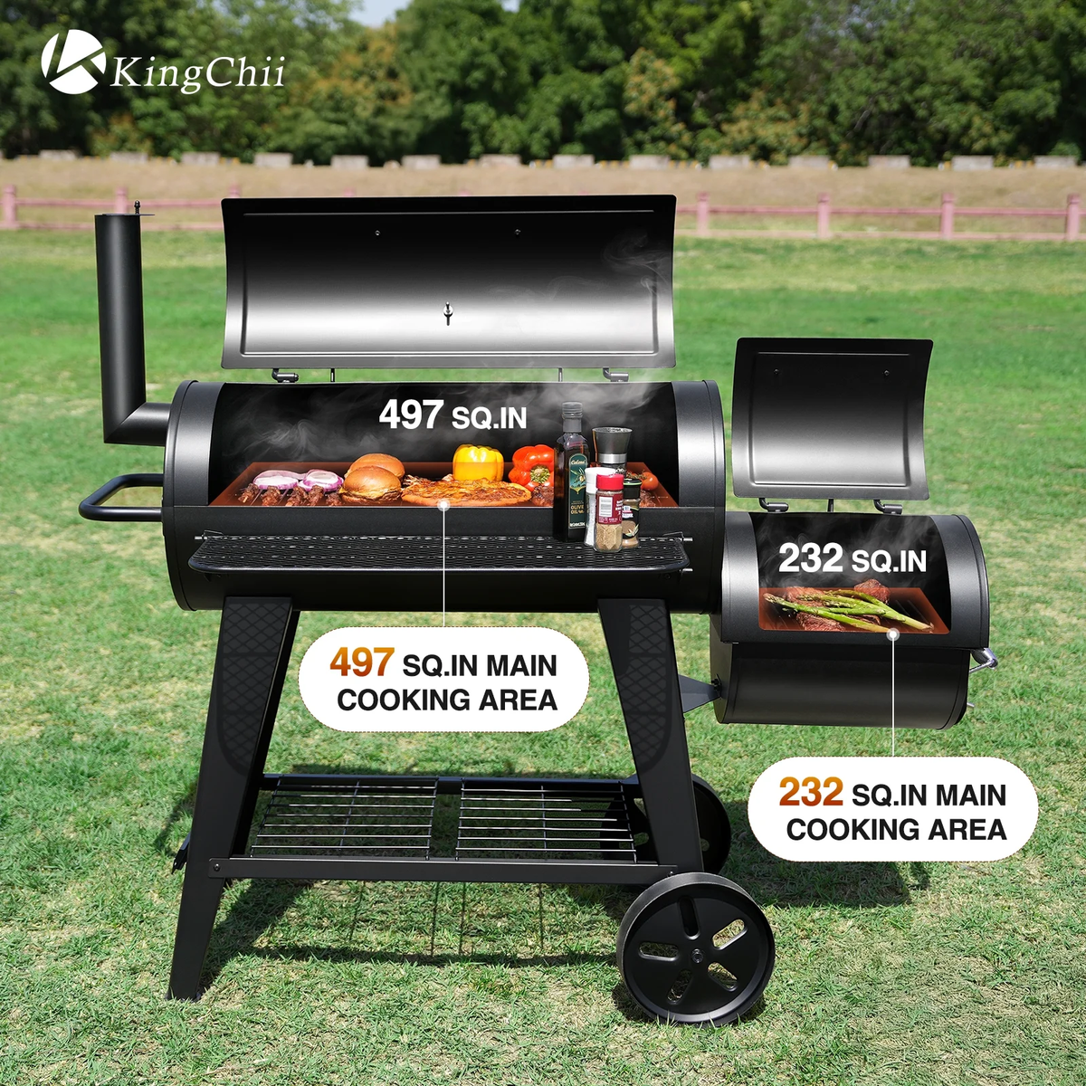 KingChii Offset Smoker Charcoal Grill for Backyard BBQ and Outdoor Cooking