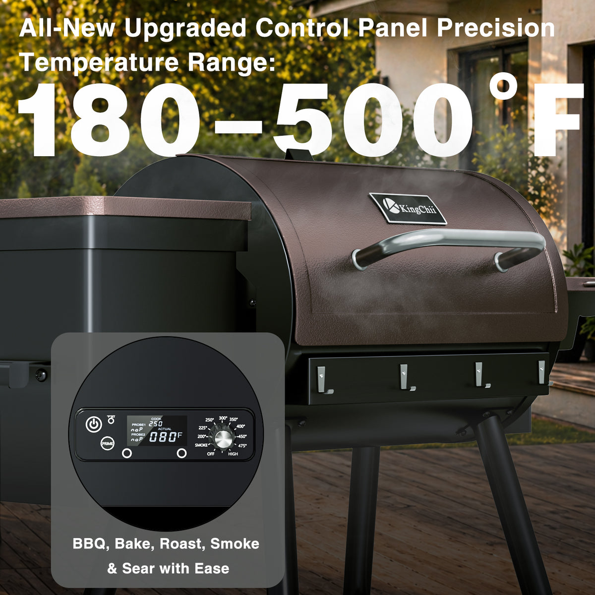 KingChii PID Wood Pellet Grill with 180-500°F Temperature Control