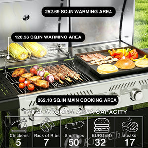 KingChii 2-in-1 Outdoor Gas Grill and Griddle Cooking Meat Vegetables and Breakfast