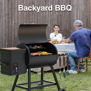 KingChii Wood Pellet Smoker Grill with Side Shelf for Backyard BBQ Cooking