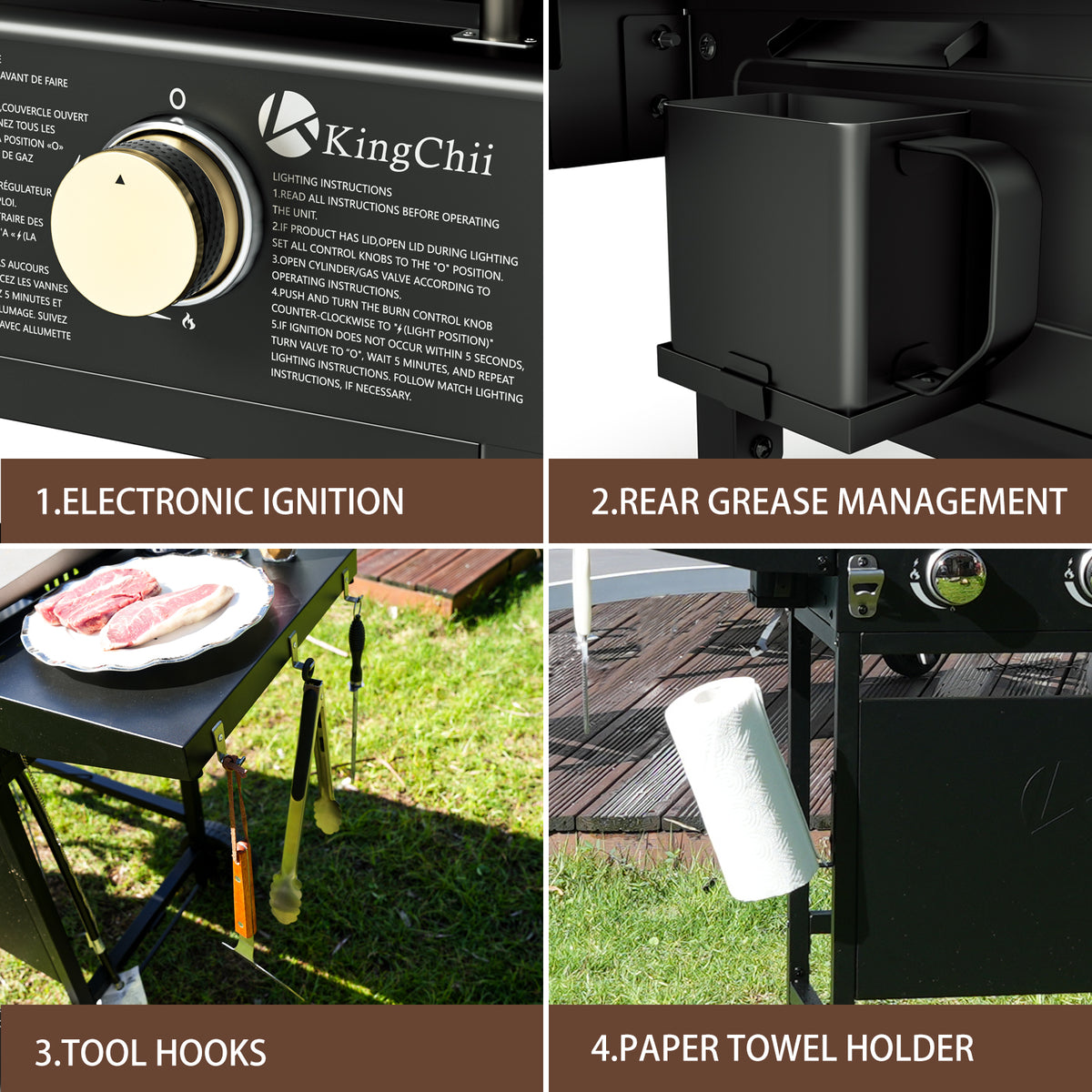 KingChii 4-Burner Propane Griddle with Adjustable Heat Controls and Grease Management