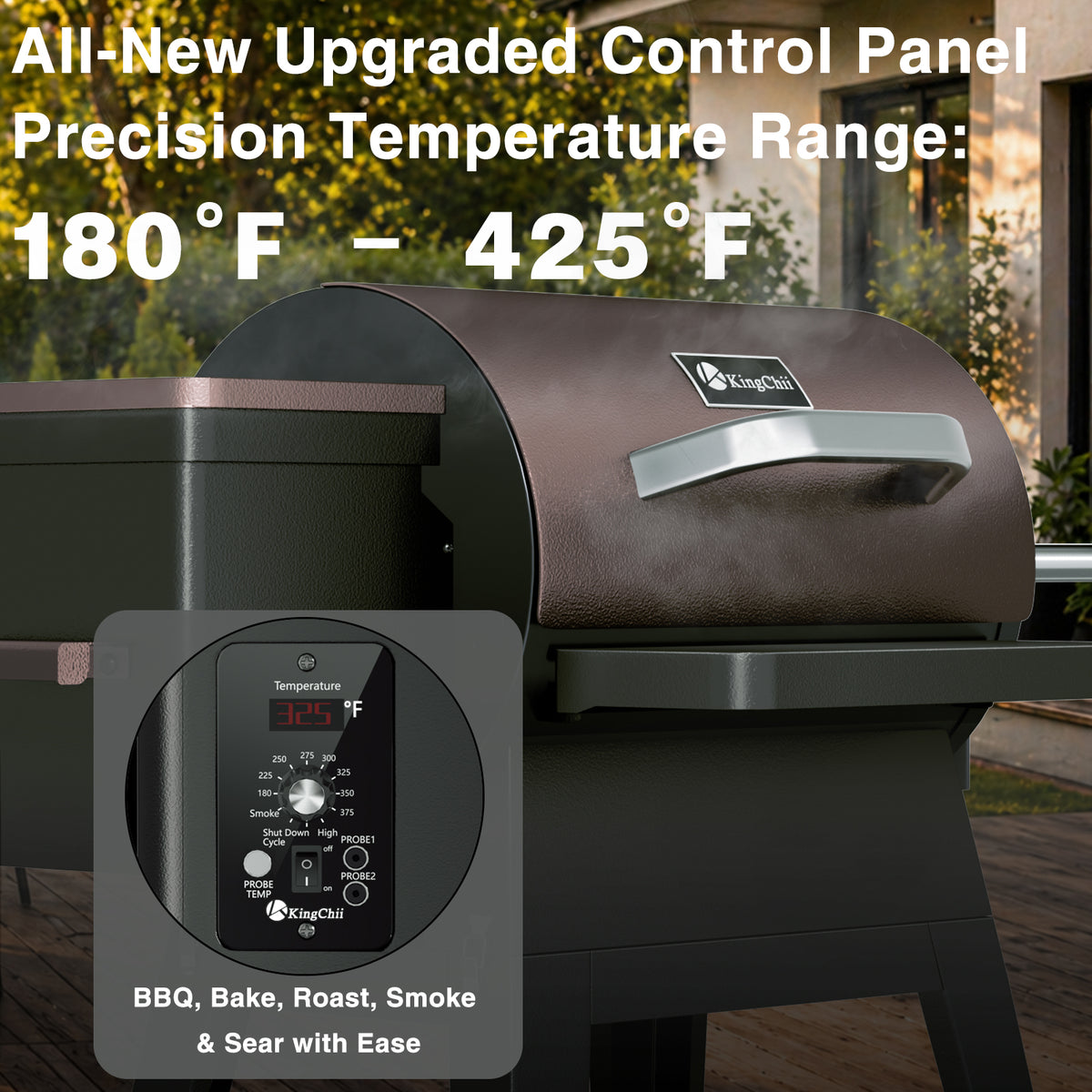 KingChii Wood Pellet Grill with PID Temperature Control from 180 to 425 Degrees Fahrenheit