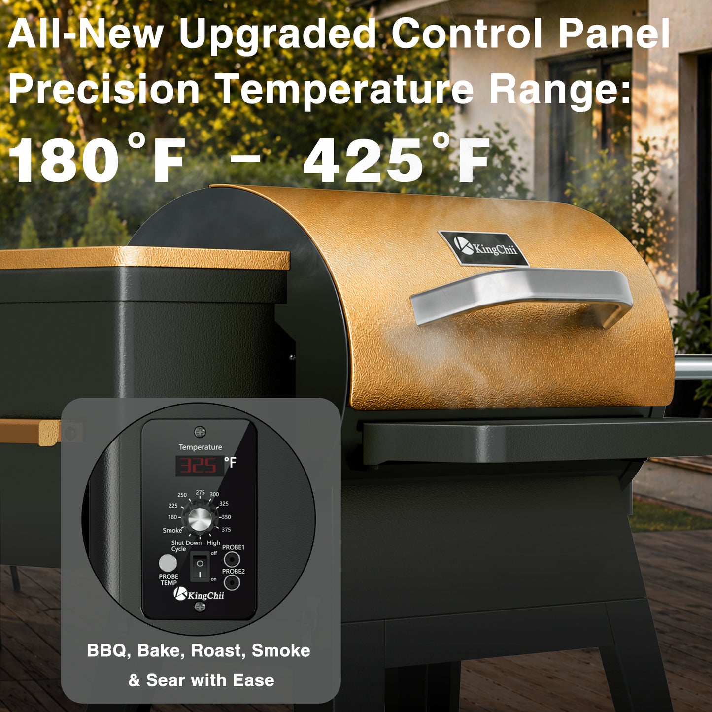 KingChii Wood Pellet Grill & Smoker with Detachable Body and Legs, Electric Pellet Smoker Grill, 485 Sq. In. Cooking Capacity, Easy to Move & Compact Storage for Outdoor Patio BBQ(Up to 425°F)
