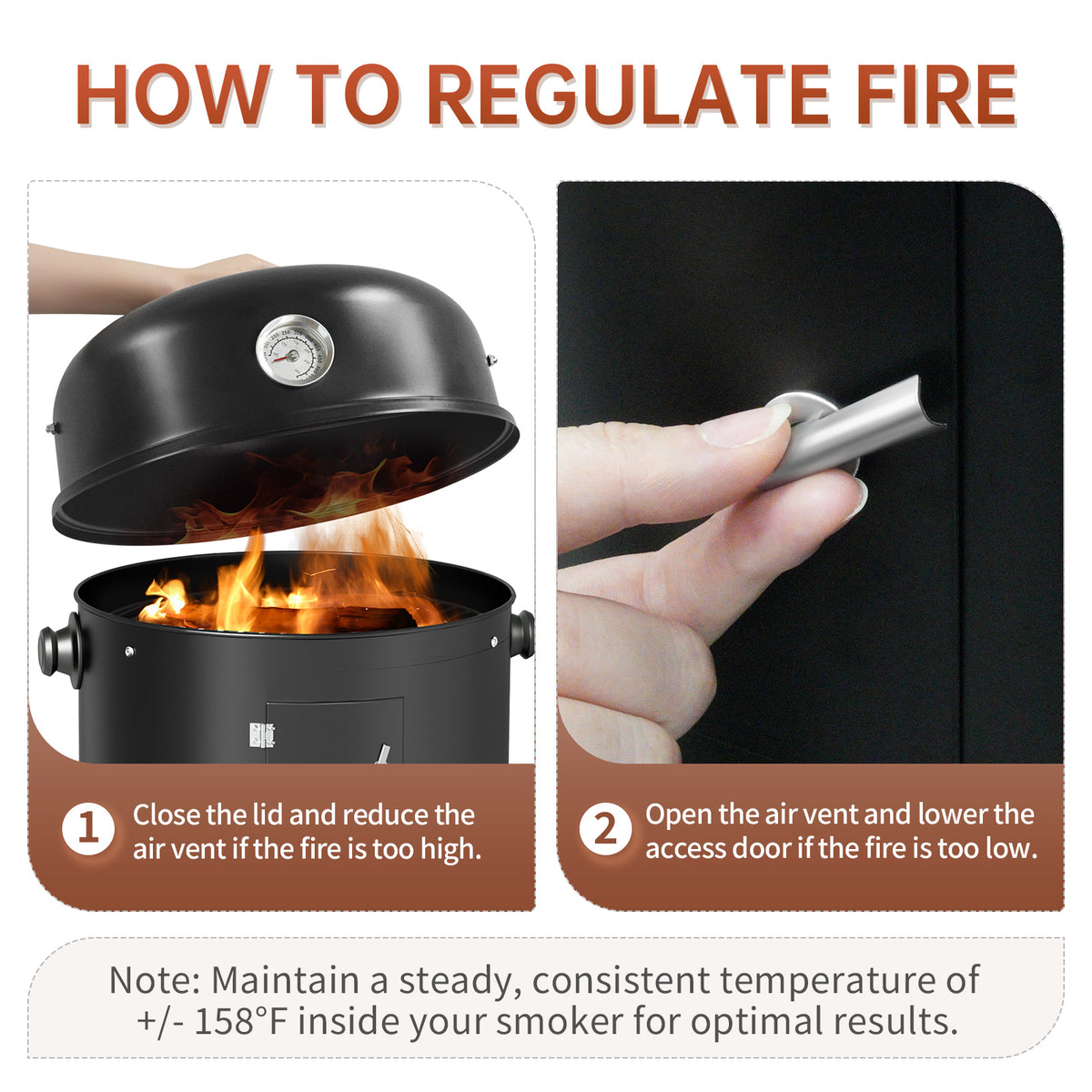 KingChii Charcoal Smoker Grill with Adjustable Air Vents for Temperature and Fire Control