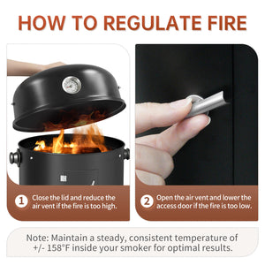 KingChii Charcoal Smoker Grill with Adjustable Air Vents for Temperature and Fire Control