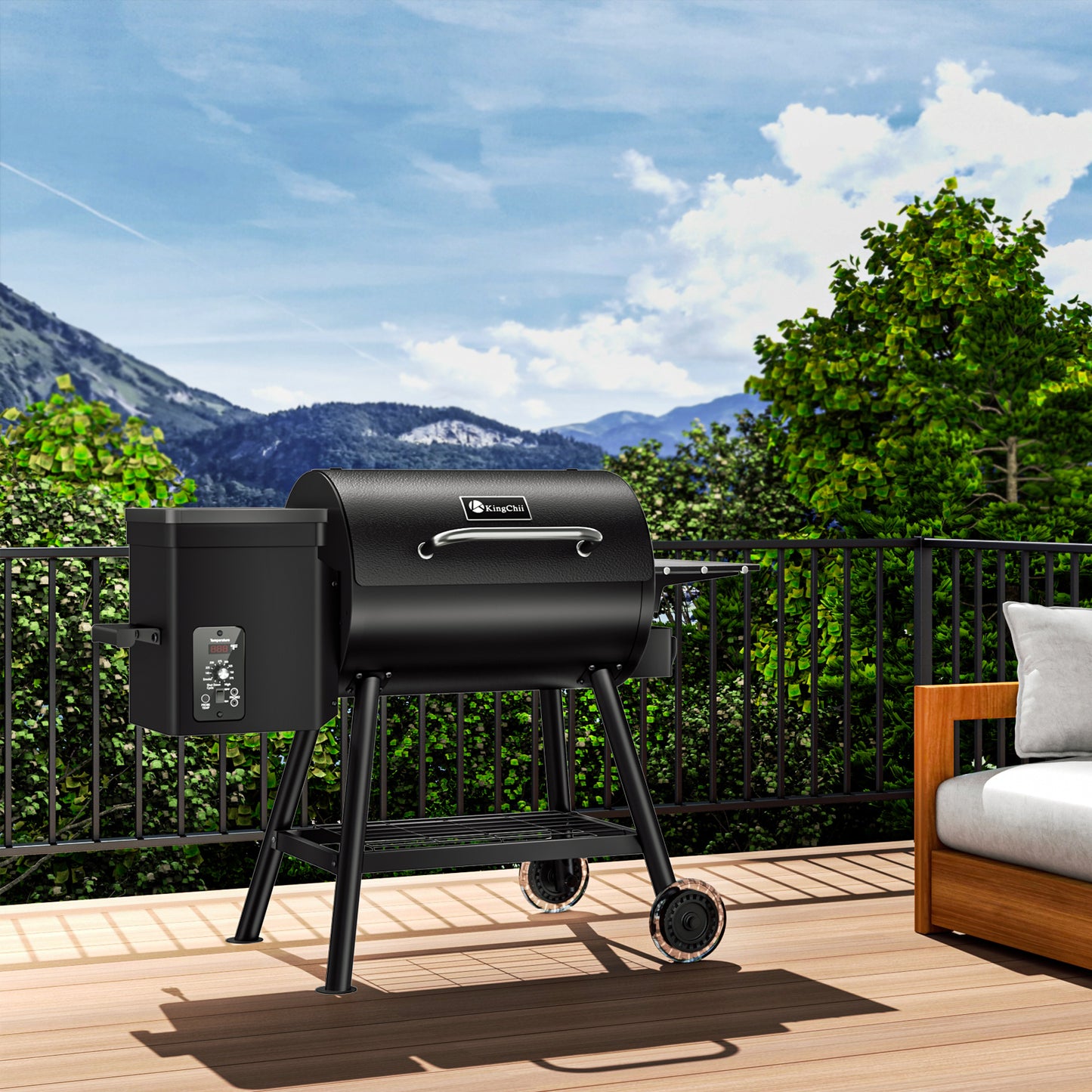 KingChii 456 Sq In Black Pellet Grill & Smoker with Side Shelf