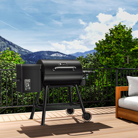KingChii 456 Sq In Black Pellet Grill & Smoker with Side Shelf