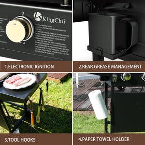 KingChii 3-Burner Gas Griddle with Adjustable Heat Controls and Grease Management System
