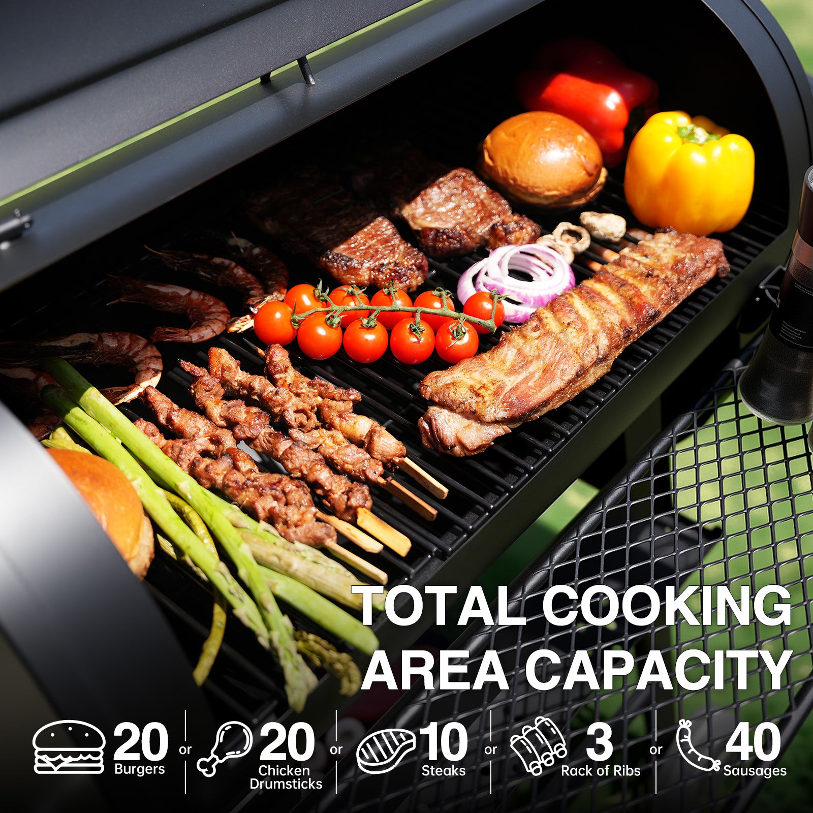 KingChii 547 Sq. In. Charcoal Smoker Grill with Large BBQ Cooking Area