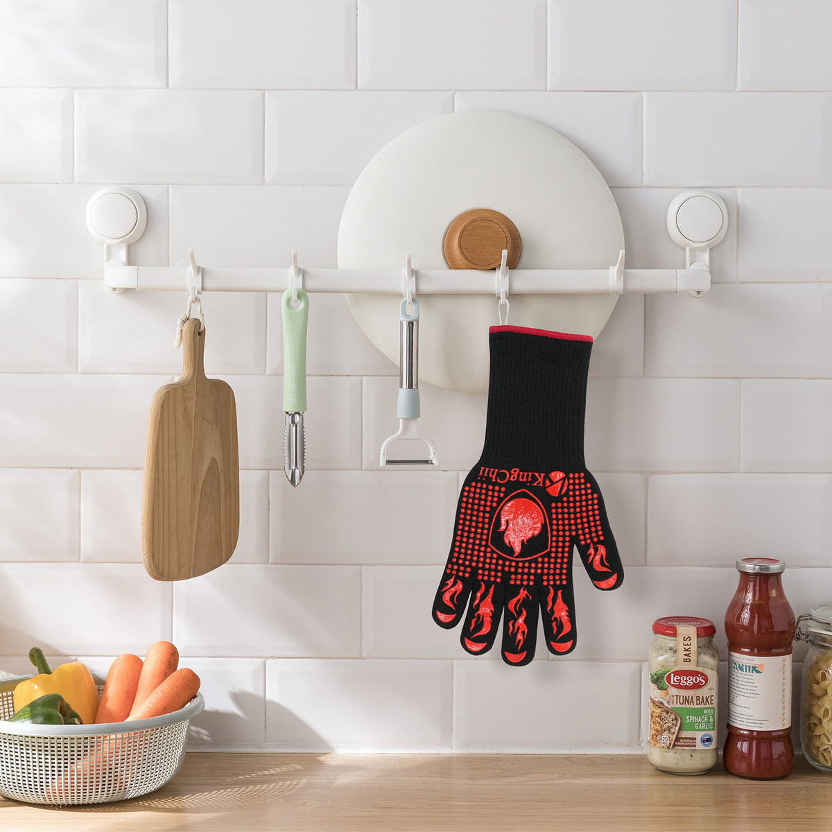 KingChii 1472°F Heat Resistant Grill Gloves with Non-Slip Silicone Palm and Fingers