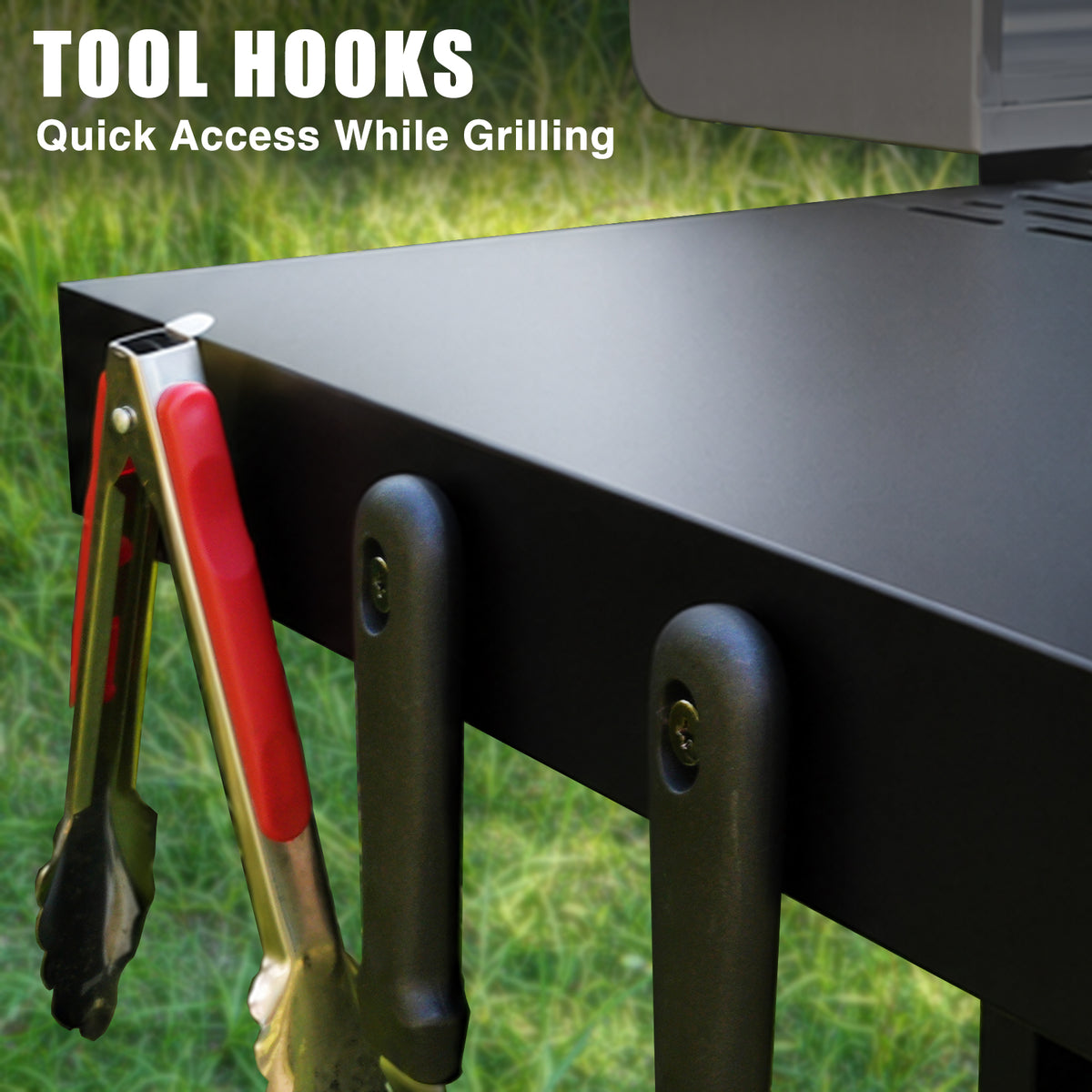 KingChii Outdoor Propane Grill with Tool Hooks for BBQ Utensil Storage
