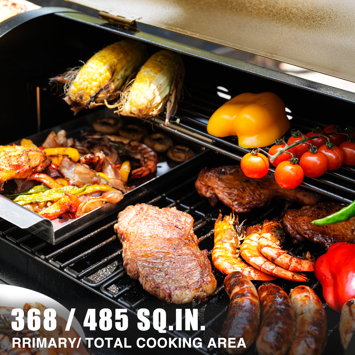 KingChii 485 Sq. In. Pellet Smoker Grill for BBQ Meat and Vegetable Cooking