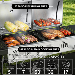 KingChii Dual Fuel Gas and Charcoal Grill Cooking Meat and Vegetables for Backyard BBQ