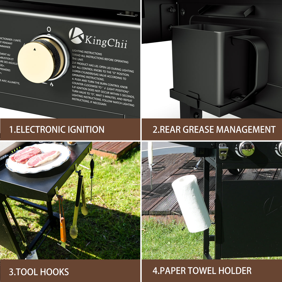 KingChii Propane Griddle Features with Hard Cover Grease Management and Side Shelves