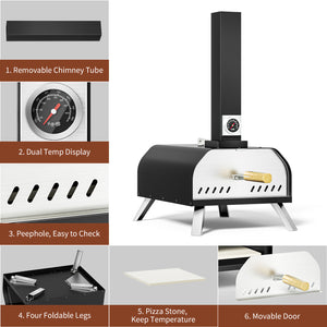 KingChii Tabletop Wood Fired Pizza Oven with 11 Inch Pizza Stone and Chimney