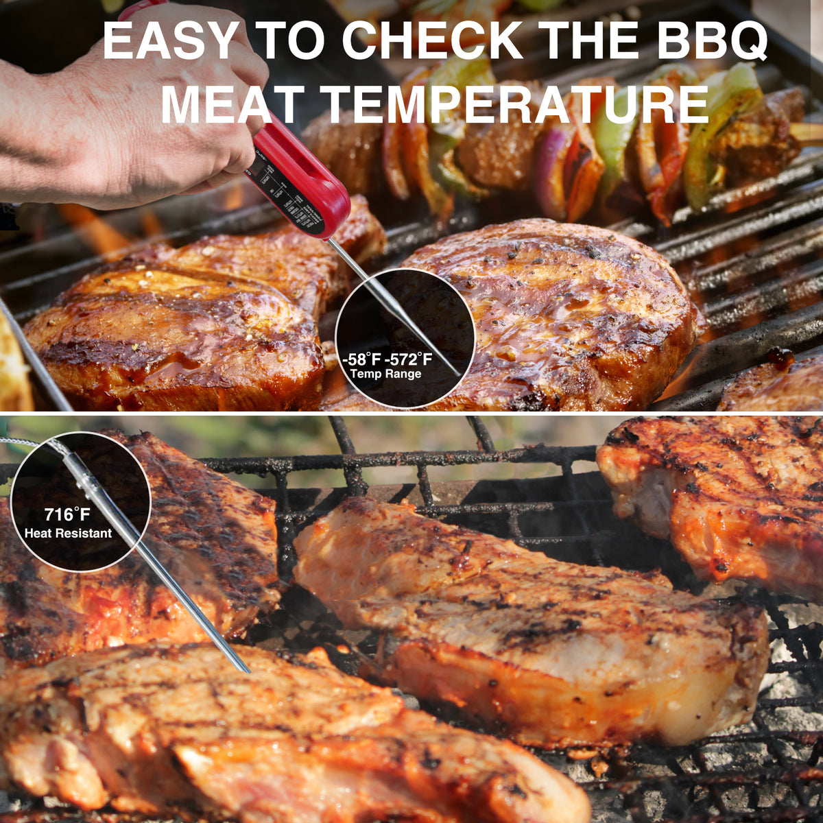 KingChii Instant Read Meat Thermometer for BBQ Grilling Steak and Smoked Meat
