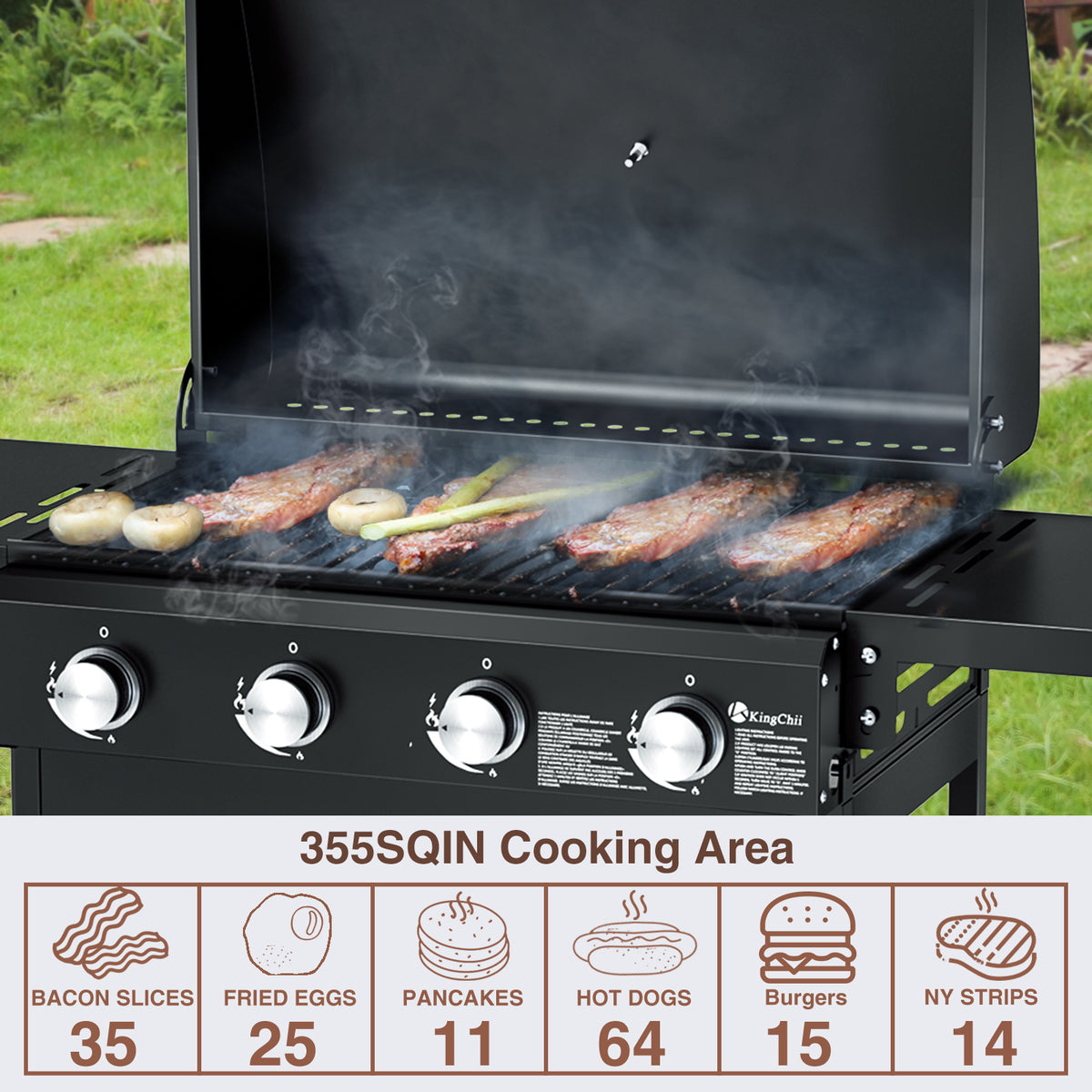 KingChii 4-Burner Outdoor Gas Griddle with Large 440 Sq In Cooking Surface