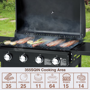 KingChii 4-Burner Outdoor Gas Griddle with Large 440 Sq In Cooking Surface