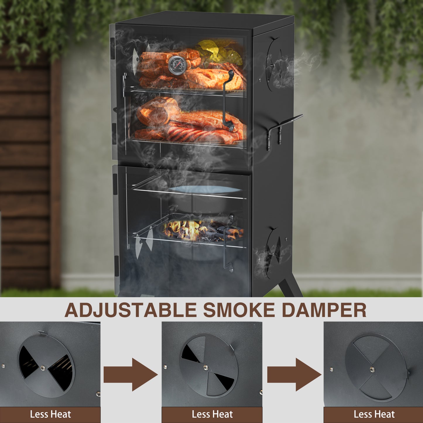 Kingchii Vertical Charcoal Smoker BBQ Grill, Portable Smoker for Backyard, Camping, Barbecue, and Outdoor Grilling