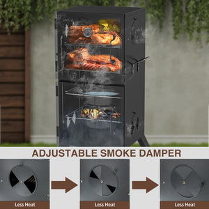 KingChii Charcoal Smoker Grill Cooking Meat with Adjustable Air Vents