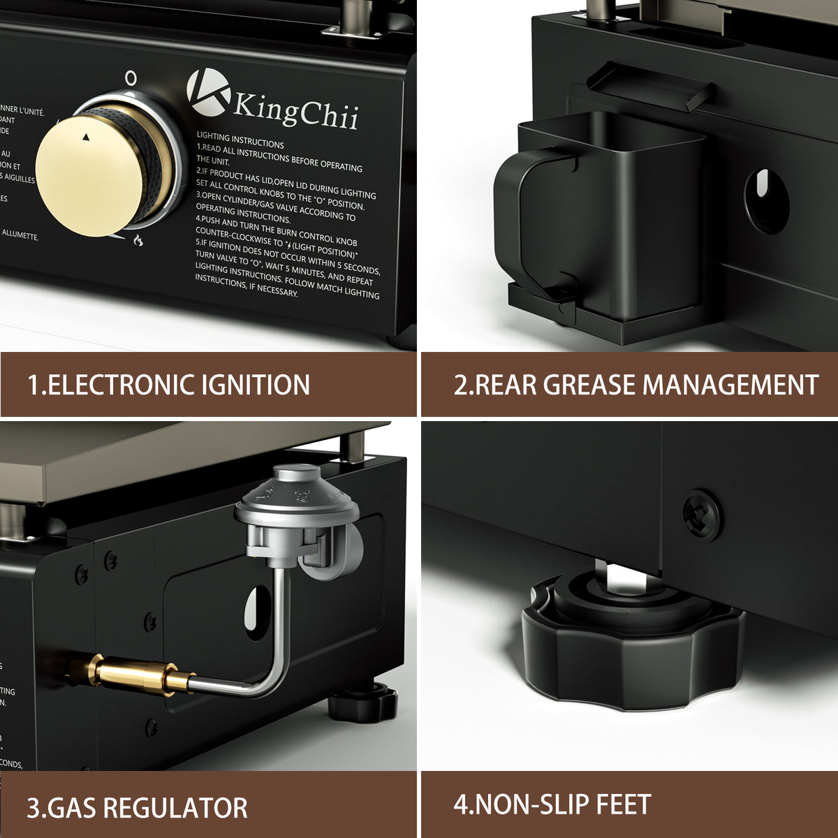 KingChii 3-Burner Propane Griddle with Grease Management System for Easy Cleaning