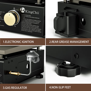 KingChii 3-Burner Propane Griddle with Grease Management System for Easy Cleaning