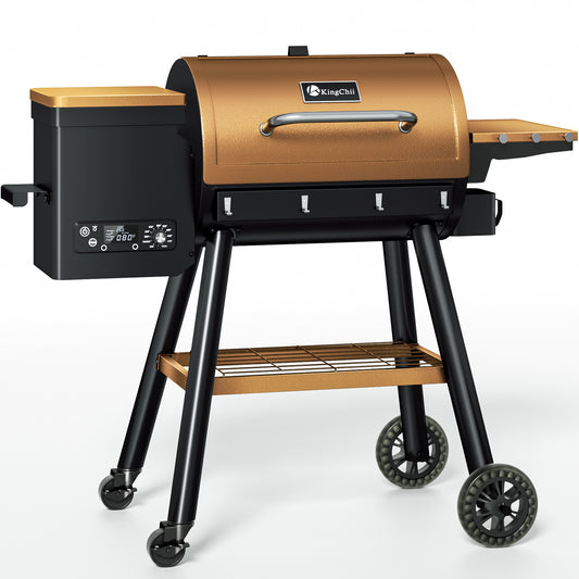 KingChii Wood Pellet Grill & Smoker, Electric Pellet Smoker Grill, 595 sq. in. Cooking Capacity, 13.2LB Hopper for Outdoor Patio Cooking Barbecue (Up to 500°F) , Bronze