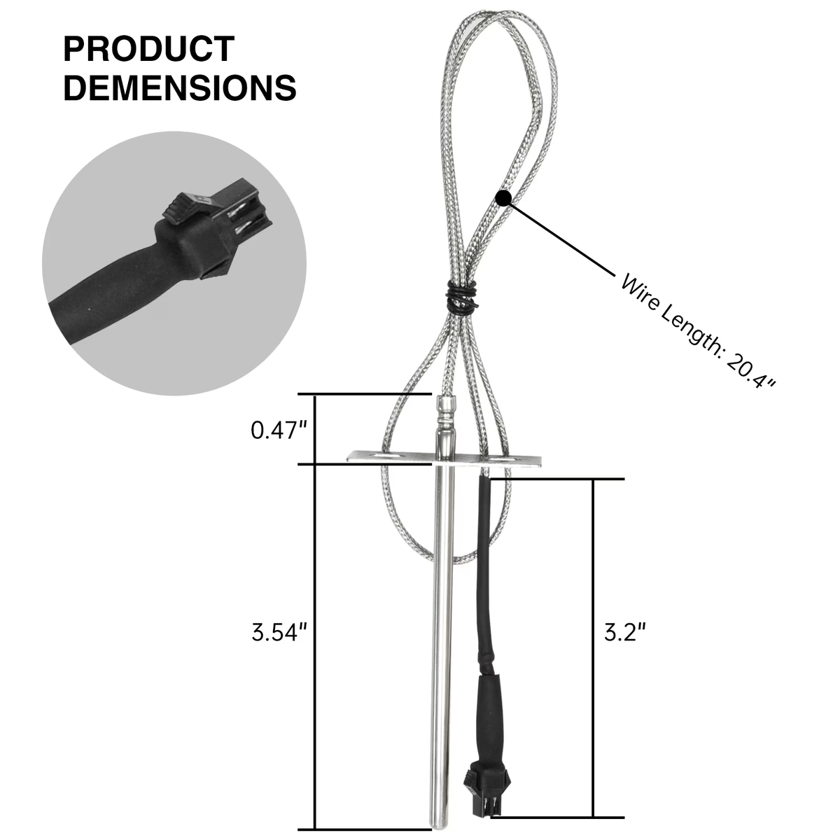 KingChii RTD Temperature Sensor Probe with Stainless Steel Cable for Wood Pellet Grill
