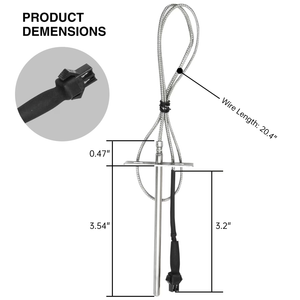 KingChii RTD Temperature Sensor Probe with Stainless Steel Cable for Wood Pellet Grill