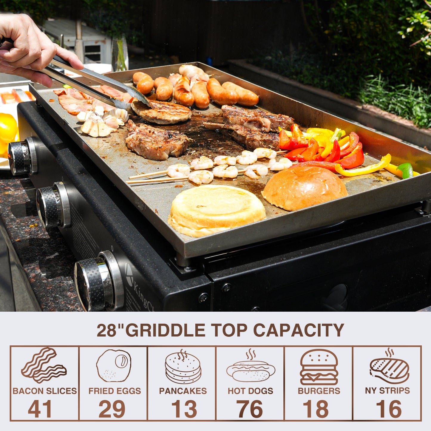 KingChii Portable 3-Burner 28" Propane Griddle Table Top Gas Grill Griddle for Camping, Tailgating, BBQ, Backyard & Patio