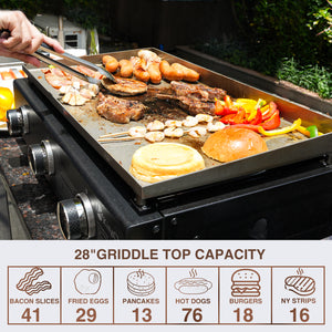 27 Inch Flat Top Propane Griddle with 390 Sq In Cooking Surface for BBQ