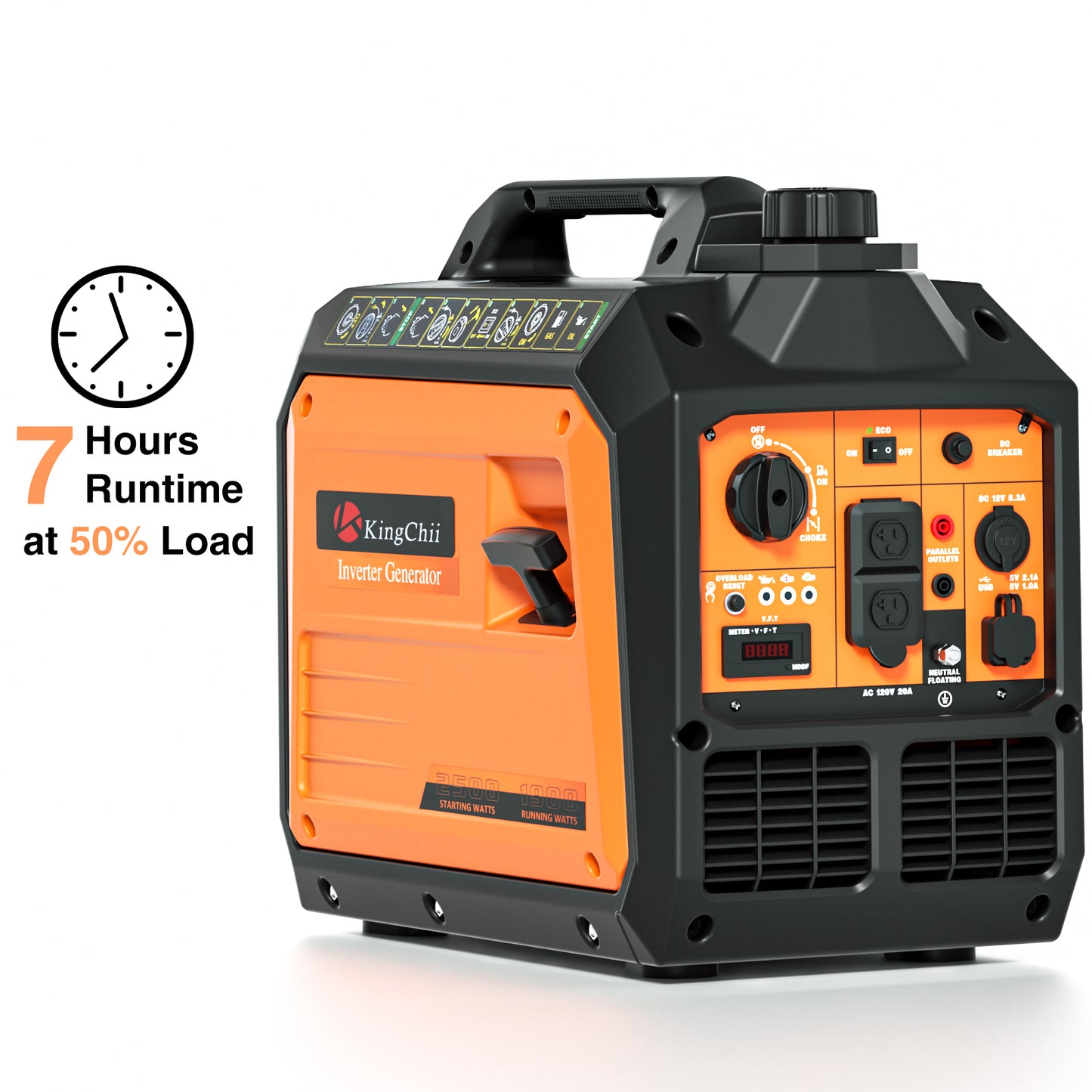 Kingchii 2500W Inverter Generator, Portable Gas Powered, RV Ready, ECO Mode, Low Oil Shutdown, EPA Compliant, for Camping & Home Backup