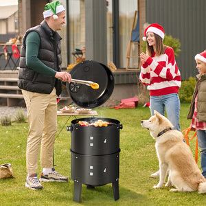 KingChii Portable Vertical Charcoal Smoker for Patio Backyard and Outdoor BBQ