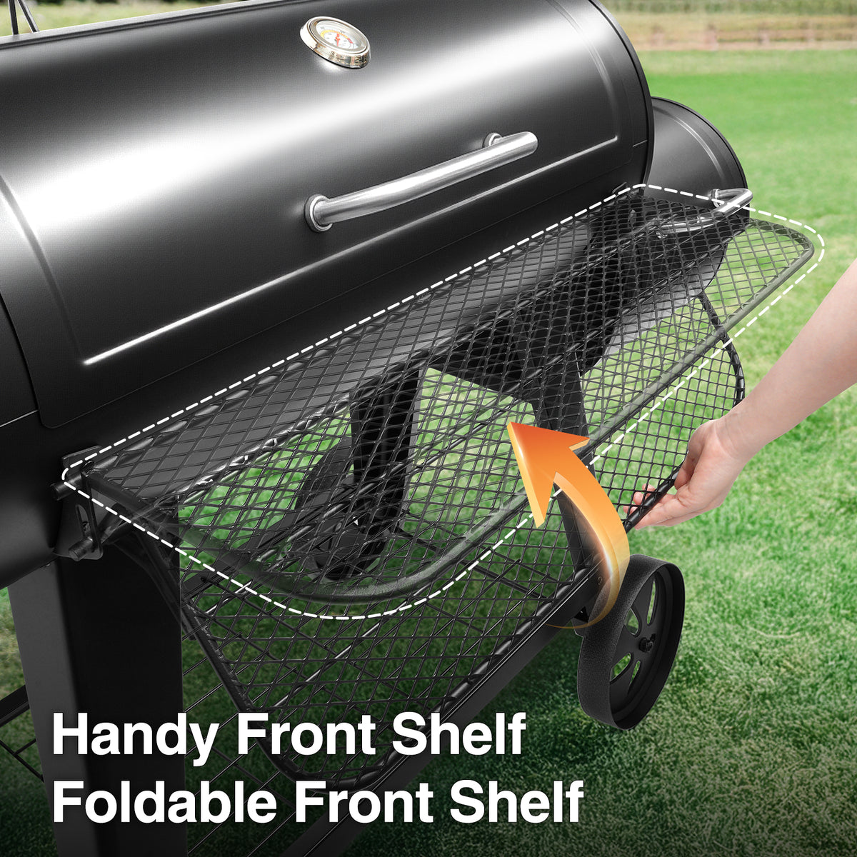 KingChii Offset Smoker with Folding Front Shelf for Backyard Charcoal Grilling