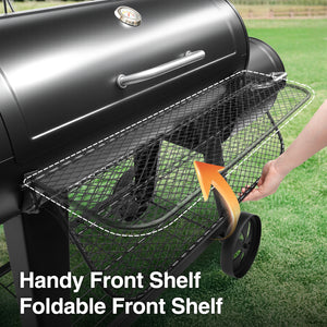 KingChii Offset Smoker with Folding Front Shelf for Backyard Charcoal Grilling