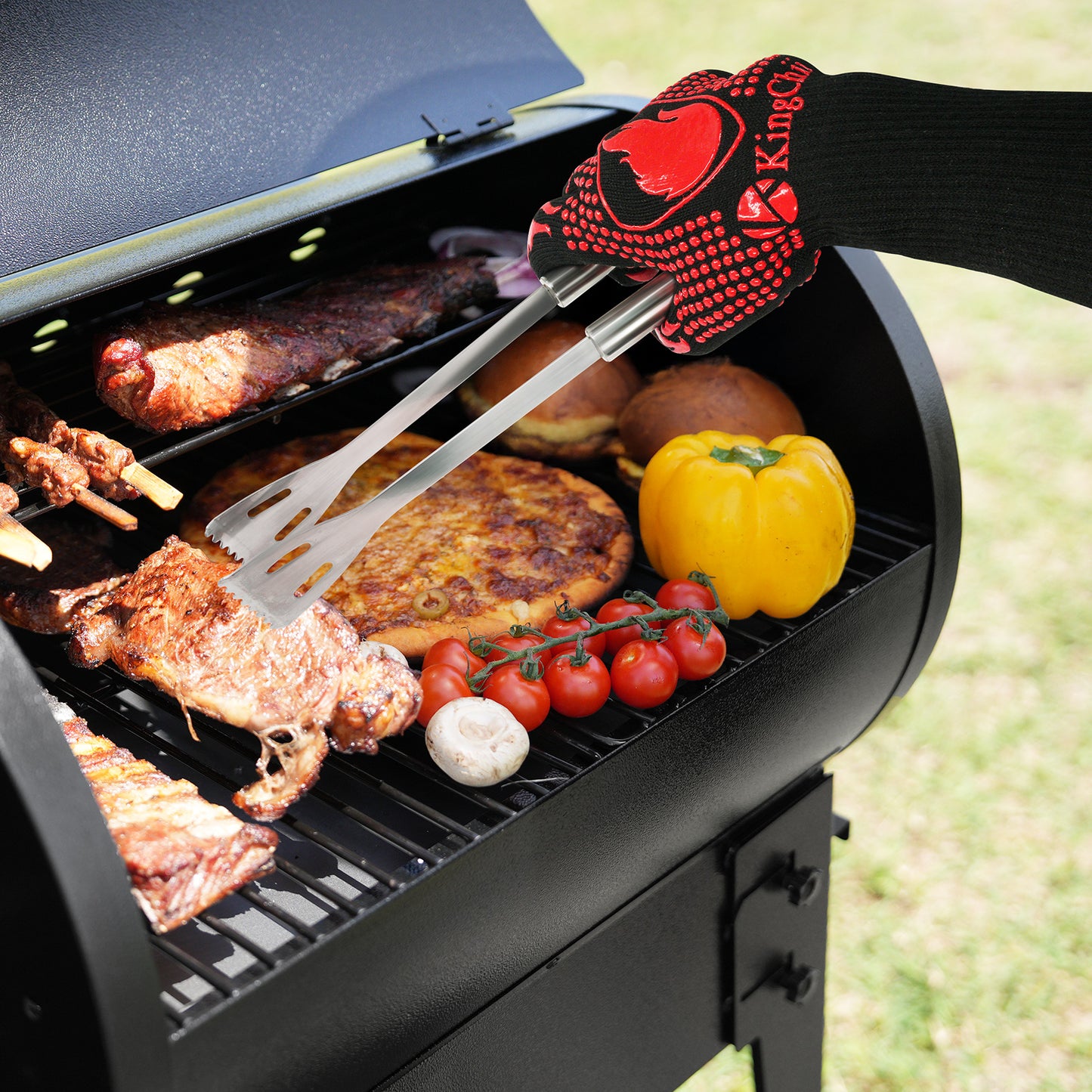 KingChii BBQ Gloves, 1472°F Heat Resistant Grilling Gloves, Non-Slip Silicone Oven Gloves, Long Kitchen Safety Gloves for Barbecue, Frying, Cooking, Baking, Red (No ratings yet)